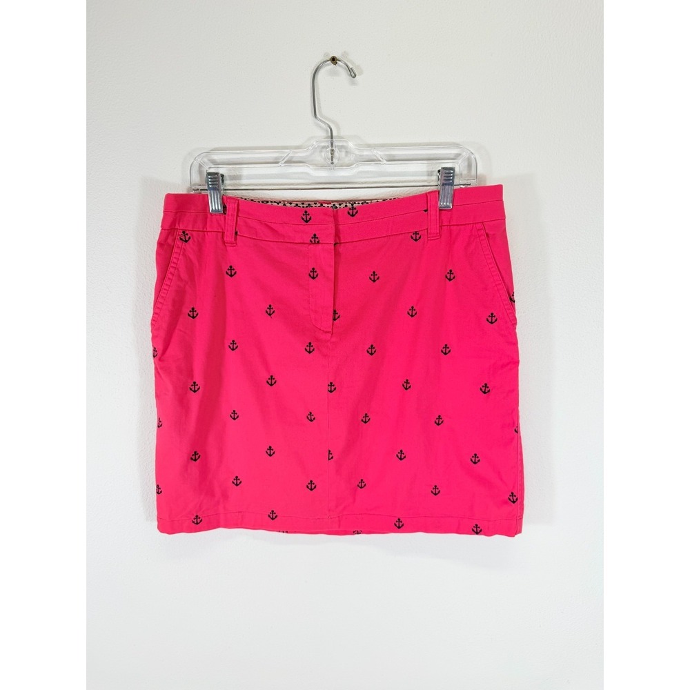 Cambridge Dry Goods Pink Nautical Embroidered Anchor Skirt Size 6 Coastal Preppy